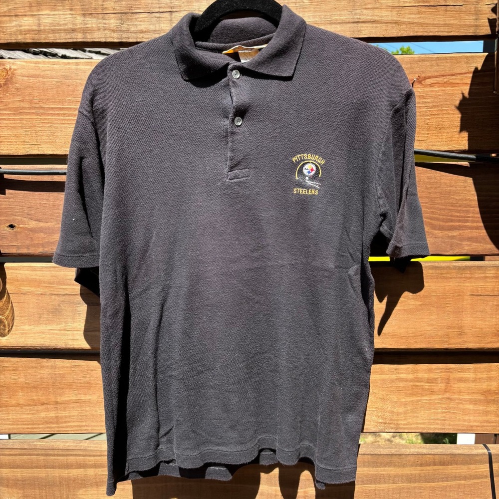Logo 7 Pittsburgh Steelers Polo Mens Medium Black Vintage Embroidered Logo‎